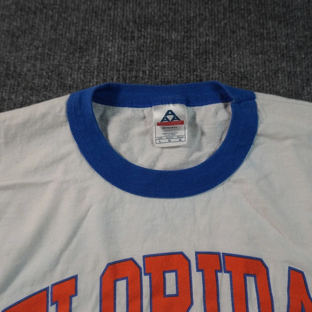 Vintage Florida Gators Athletics Ringer T-Shirt Mens Large White Blue Logo